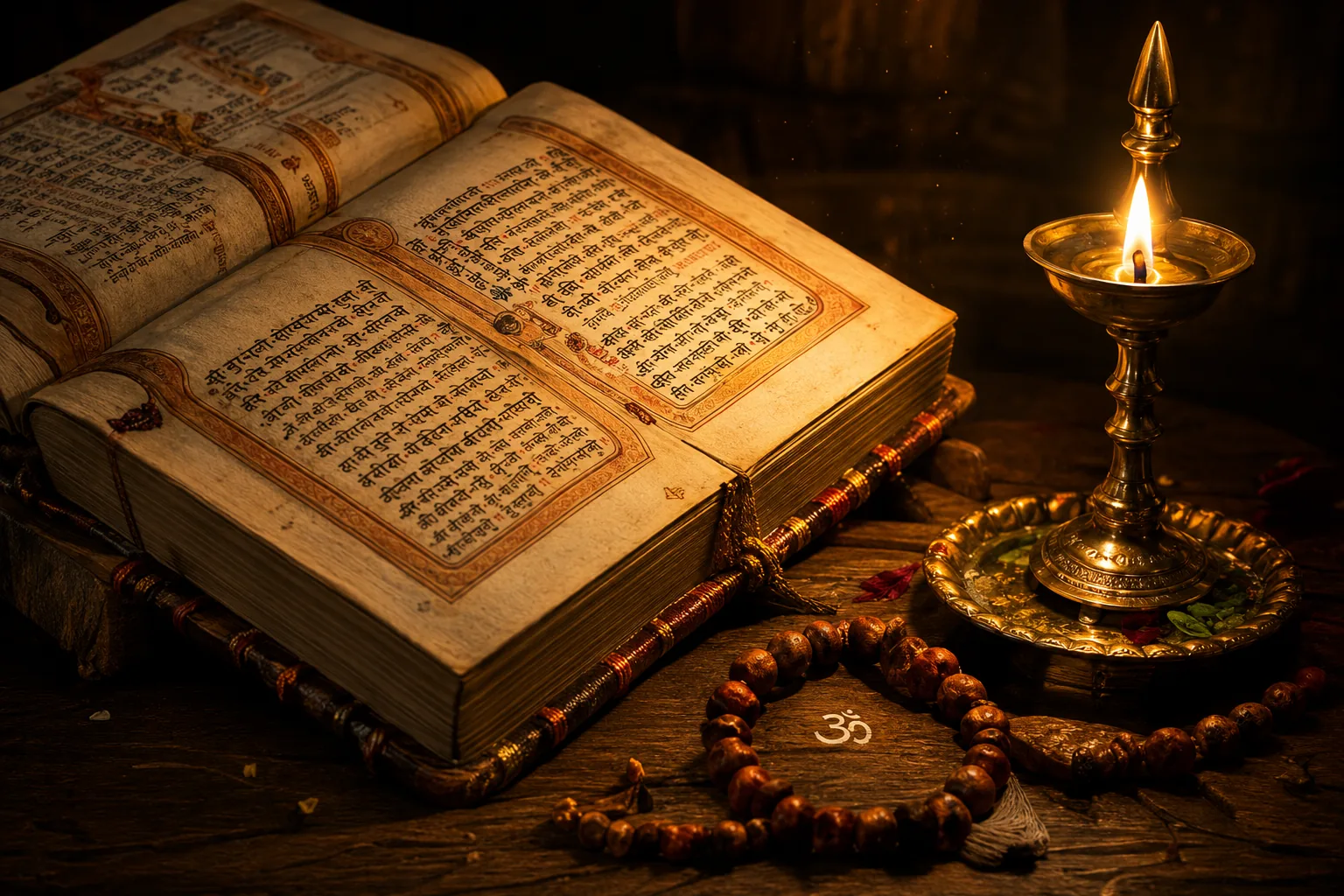 Ancient manuscript and lamp